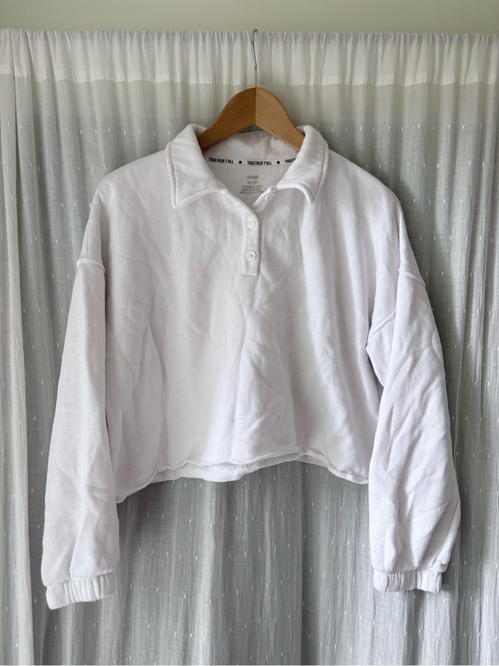 aerie White Cropped Polo Sweatshirt